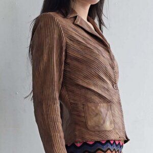 NEWPORT NEWS Vintage WOMEN’S LEATHER JACKET BROWN Shimmer VERY NICE & Stretchy!